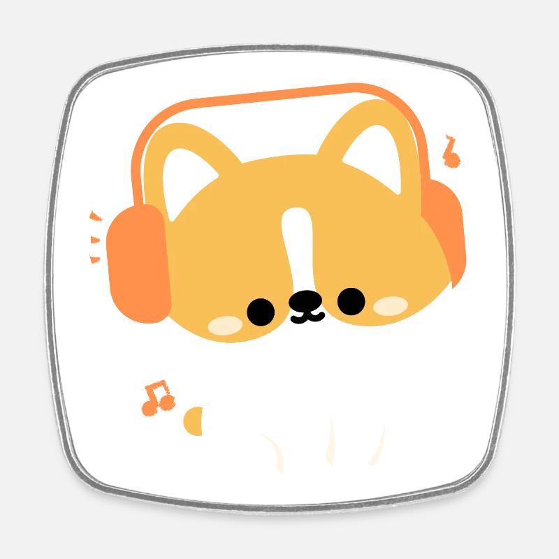 Headphone Corgi - Square fridge magnet - white