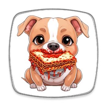 Mignon pitbull mangeant des lasagnes dessin animé - Magnet carré - blanc - Devant