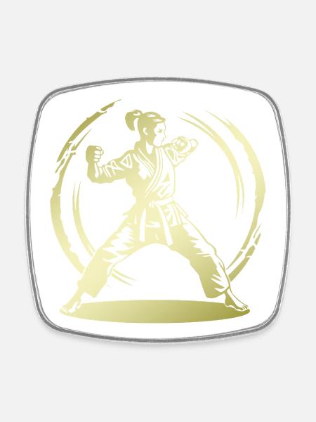Karate Silhouette Fighter - Viereckiger Kühlschrankmagnet - Weiß