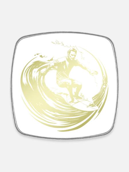 Surfer Silhouette Surfing - Viereckiger Kühlschrankmagnet - Weiß