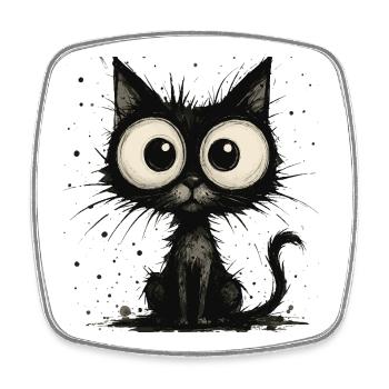 Funny black cat with big eyes – splash - Square fridge magnet - white - Front
