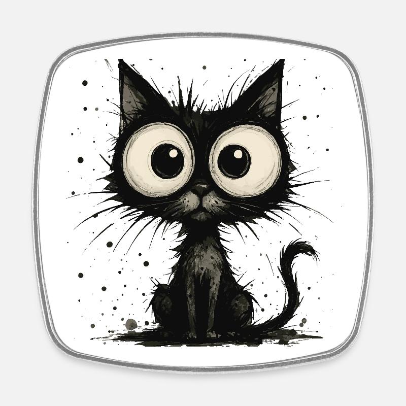 Lustige schwarze Katze mit großen Augen – splash - Viereckiger Kühlschrankmagnet - Weiß