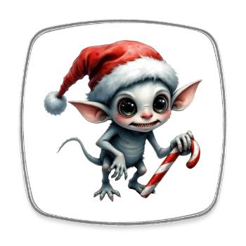 Weihnachtself mit Stock - Viereckiger Kühlschrankmagnet - Weiß - Vorne
