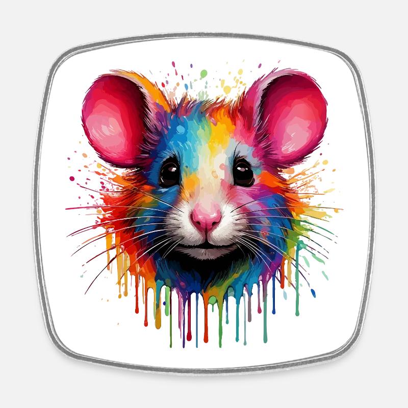 Regenbogenmaus Kopf - Viereckiger Kühlschrankmagnet - Weiß