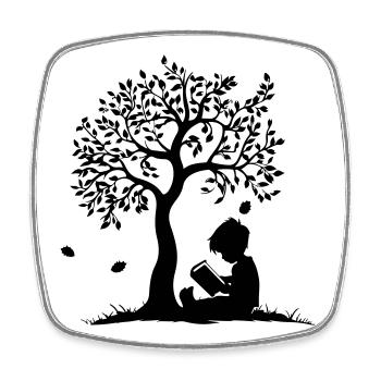 Child Reading Under Tree - Square fridge magnet - white - Front