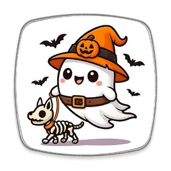 Geist geht gassi mit Skelett‑Hund Halloween Shirt - Viereckiger Kühlschrankmagnet - Weiß - Vorne