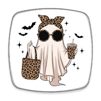 Trendy Halloween Geist mit Leo-Accessoires - Viereckiger Kühlschrankmagnet - Weiß - Vorne