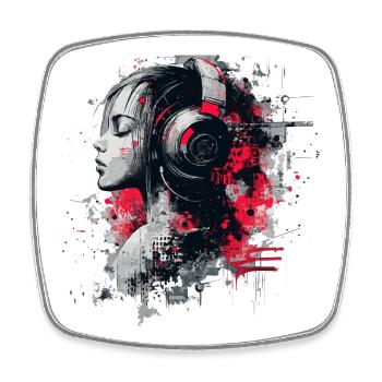 DJ Lady – Urban Art Kopfhörer  - Viereckiger Kühlschrankmagnet - Weiß - Vorne
