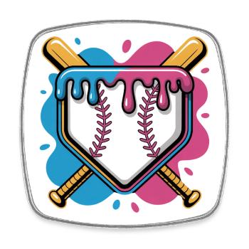 Baseball Home Plate Pink Blau Gekreuzte Schlaeger - Viereckiger Kühlschrankmagnet - Weiß - Vorne