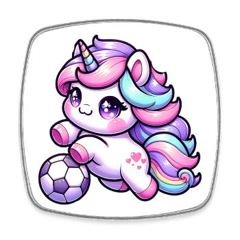 Kawaii Einhorn Fussball Regenbogen Kick - Viereckiger Kühlschrankmagnet - Weiß - Vorne