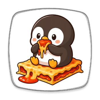 Mignon dessin animé pingouin lasagne alimentation fantaisiste - Magnet carré - blanc - Devant