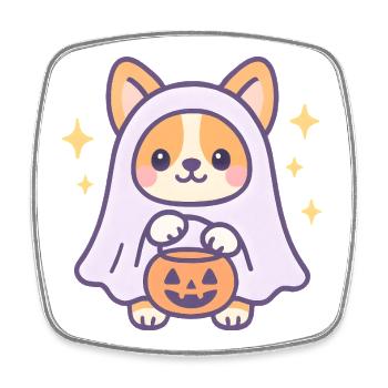 Pumpkin Ghost Corgi - Square fridge magnet - white - Front