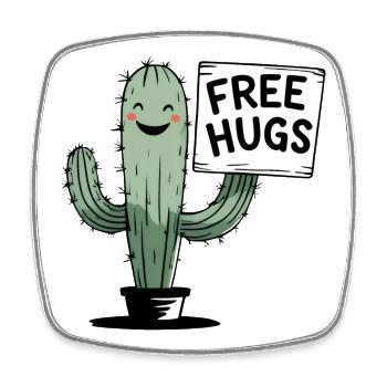 Cactus with Free Hugs Sign - Square fridge magnet - white - Front