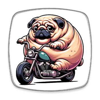 Mops Auf Motorrad Lustiger Biker Hund - Viereckiger Kühlschrankmagnet - Weiß - Vorne
