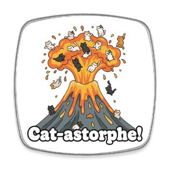 Cat-astrophe volcano - Square fridge magnet - white - Front