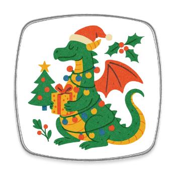 Festlicher Drache mit Geschenken - Viereckiger Kühlschrankmagnet - Weiß - Vorne