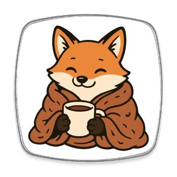 Kuschelfuchs mit Becher - Viereckiger Kühlschrankmagnet - Weiß - Vorne