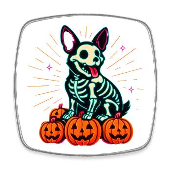 Neon Halloween Skelett Hund - Viereckiger Kühlschrankmagnet - Weiß - Vorne