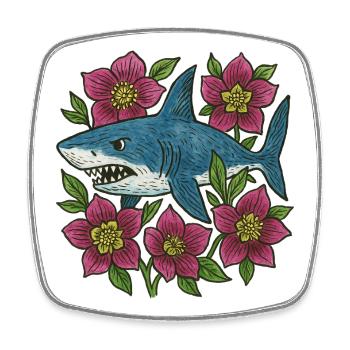 Hai zwischen purpurroten Blüten - Viereckiger Kühlschrankmagnet - Weiß - Vorne