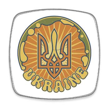 Ukrainisches Trident Sonnenbadge - Viereckiger Kühlschrankmagnet - Weiß - Vorne
