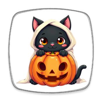 Halloween Cat with Halloween Pumpkin - Viereckiger Kühlschrankmagnet - Weiß - Vorne