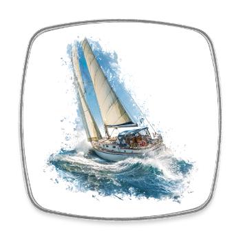 Segelboot im Wellenrauschen - Viereckiger Kühlschrankmagnet - Weiß - Vorne