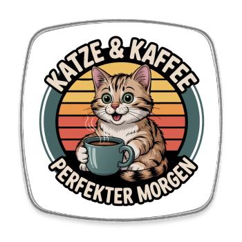 Chat et café Perfect Morning - Magnet carré - blanc - Devant
