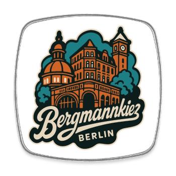 Bergmannkiez Kreuzberg Retro Stil Illustration - Viereckiger Kühlschrankmagnet - Weiß - Vorne