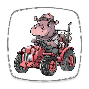 Nilpferd Traktor Farmer - Viereckiger Kühlschrankmagnet - Weiß - Vorne
