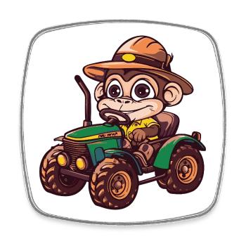 Monkey Tractor Farmer - Square fridge magnet - white - Front