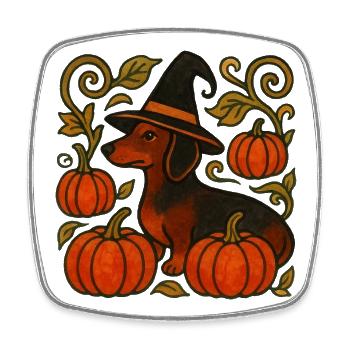 Pumpkin Witch Dachshund - Square fridge magnet - white - Front