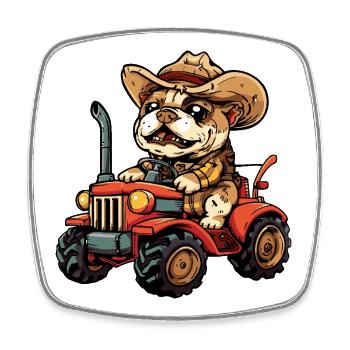 Bulldog Dog Tractor Farmer - Square fridge magnet - white - Front