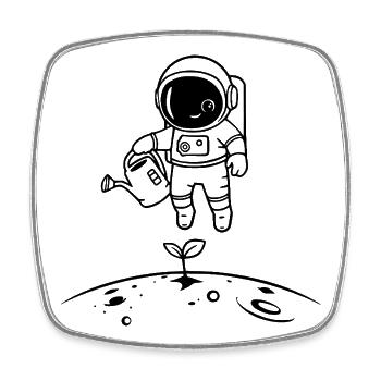 Astronauten-Gartenarbeit, Weltraumkunst, Garten - Viereckiger Kühlschrankmagnet - Weiß - Vorne