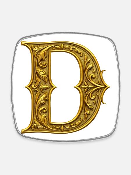 Ornamental gold Initial D - Square fridge magnet - white