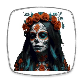 Sugar Skull Floral Dia Muerto - Viereckiger Kühlschrankmagnet - Weiß - Vorne