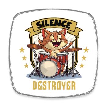 Schlagzeug Drums Silence Destroyer Katze Lustig - Viereckiger Kühlschrankmagnet - Weiß - Vorne