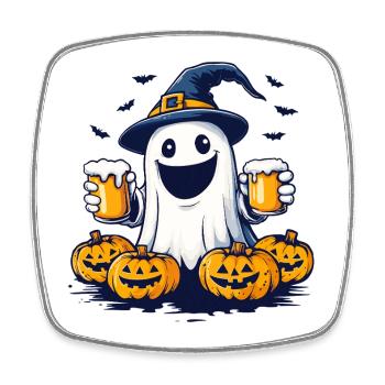 Halloween Geist Gespenst Bier Alkohol Lustig - Viereckiger Kühlschrankmagnet - Weiß - Vorne