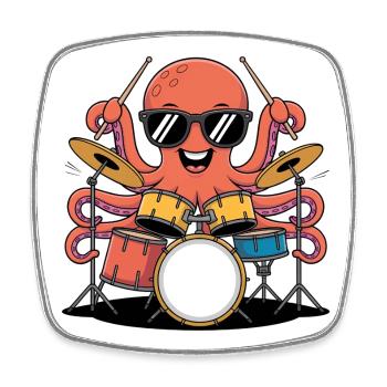 Schlagzeuger Oktopus Band Groove - Viereckiger Kühlschrankmagnet - Weiß - Vorne