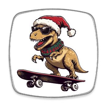Dinosaure T-Rex Noël Drôle - Magnet carré - blanc - Devant