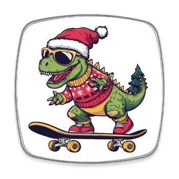 Dinosaur stegosaurus Christmas Funny - Square fridge magnet - white - Front