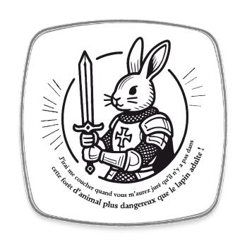 Knight Rabbit Sword and Armor - Square fridge magnet - white - Front