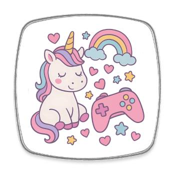 Super cute unicorn with Gaming feel - Square fridge magnet - white - Front