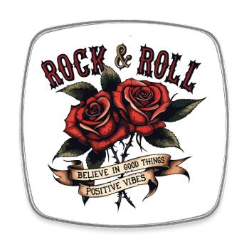 Roses Rock and Roll Positive Vibes - Square fridge magnet - white - Front