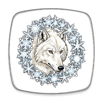 Loup d’hiver dans un cercle de flocons de neige - Magnet carré - blanc - Devant