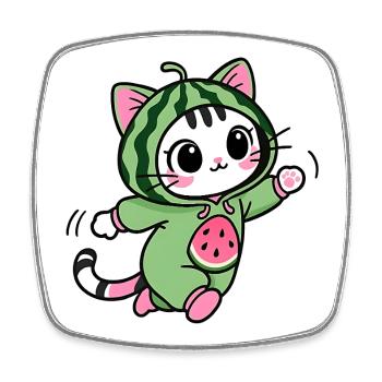 Cute Cat in Watermelon Hoodie - Square fridge magnet - white - Front