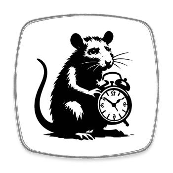 Gestresste Ratte und Wecker - Viereckiger Kühlschrankmagnet - Weiß - Vorne