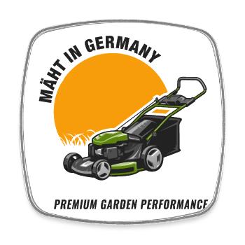 Mäht in Germany – Premium Garden Performance - Viereckiger Kühlschrankmagnet - Weiß - Vorne