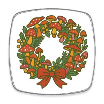 Couronne festive de champignons - Magnet carré - blanc - Devant