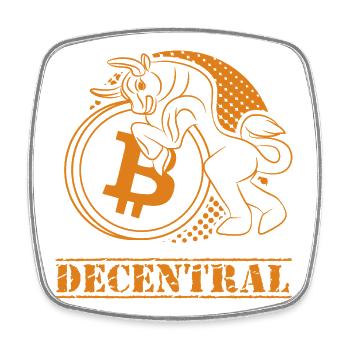 Decentral – Klassisches Bitcoin Design - Viereckiger Kühlschrankmagnet - Weiß - Vorne