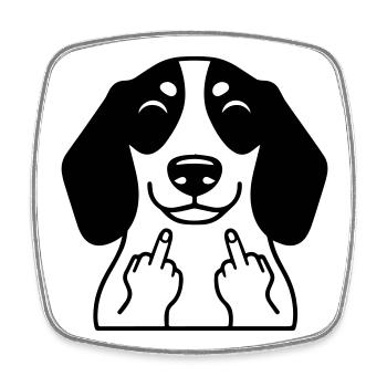 Frecher Dackel zeigt Mittelfinger – Lustiger Comic - Viereckiger Kühlschrankmagnet - Weiß - Vorne
